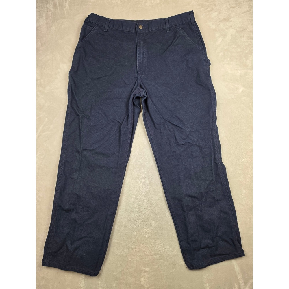 Carhartt Duck Canvas Carpenter Pants Mens 42x32 Blue Loose Original Work B11-MDT